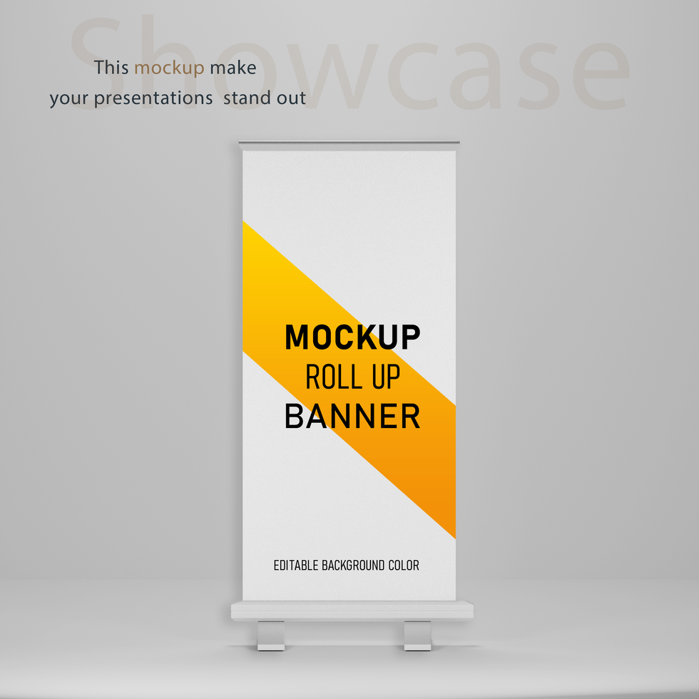 Realstic roll up banner mockup In 3d Render psd