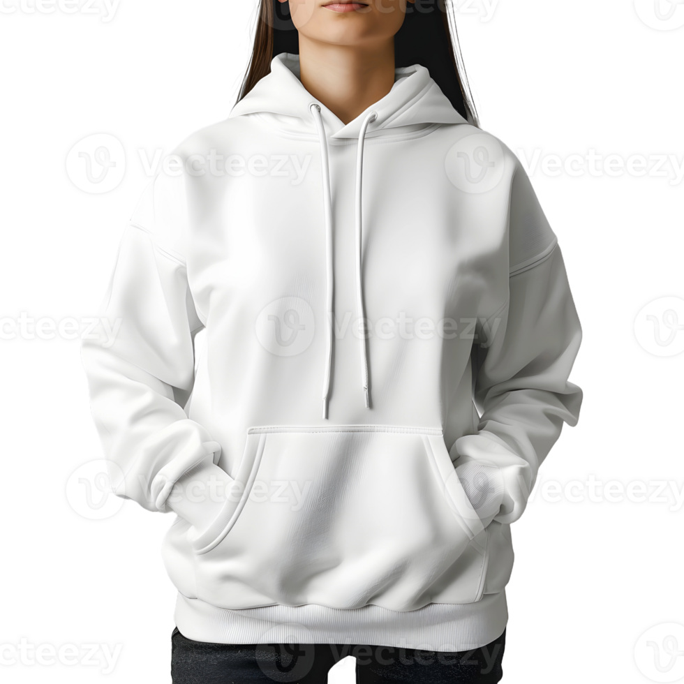 Simple White Hoodie Mockup Model Front Facing on a Plain Background for Apparel Designers and Custom Clothing Projects png