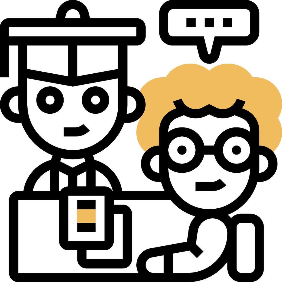 A cartoon of two people sitting at a table with a speech bubble vector