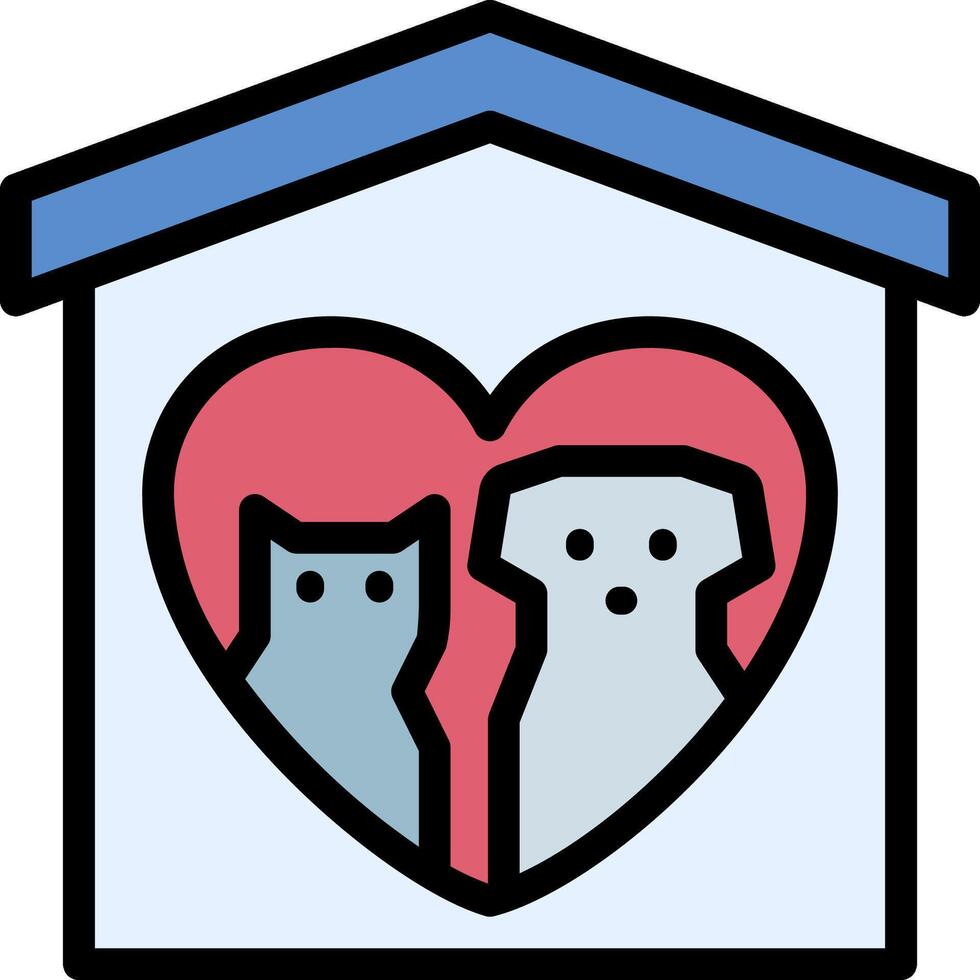 A dog and cat are inside a house with a heart vector