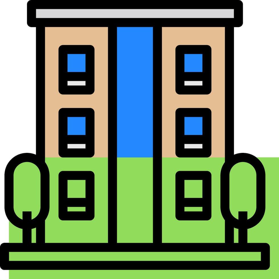 A building with a green background and blue windows vector