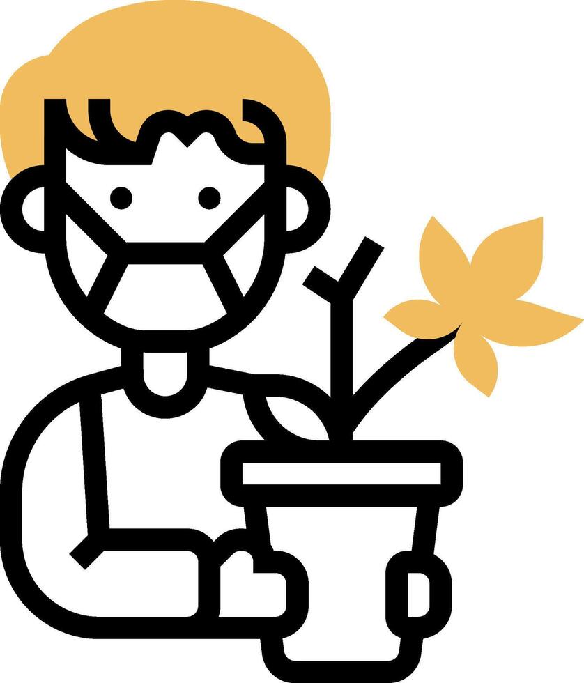 A man wearing a mask holding a plant in a pot vector