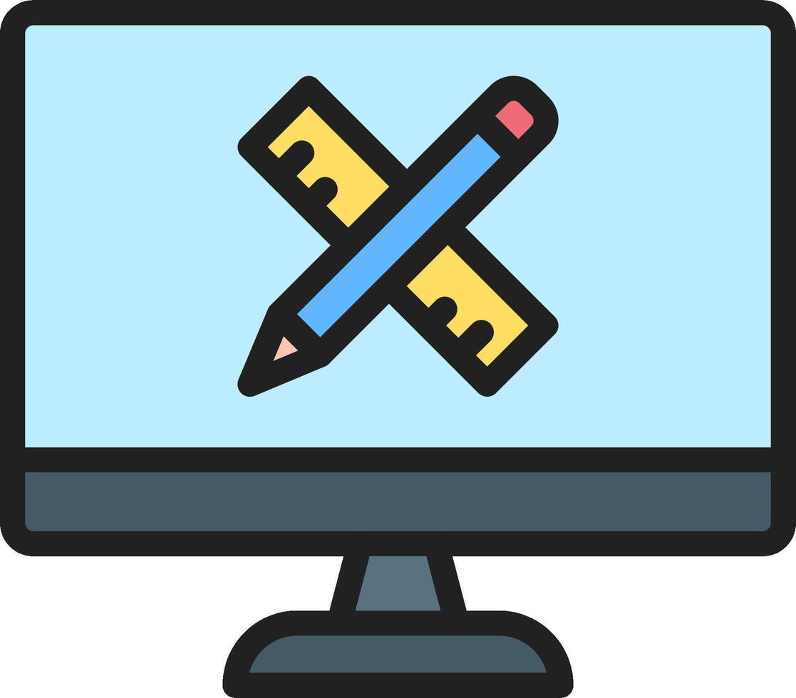 A computer monitor with a ruler and pencil icon vector