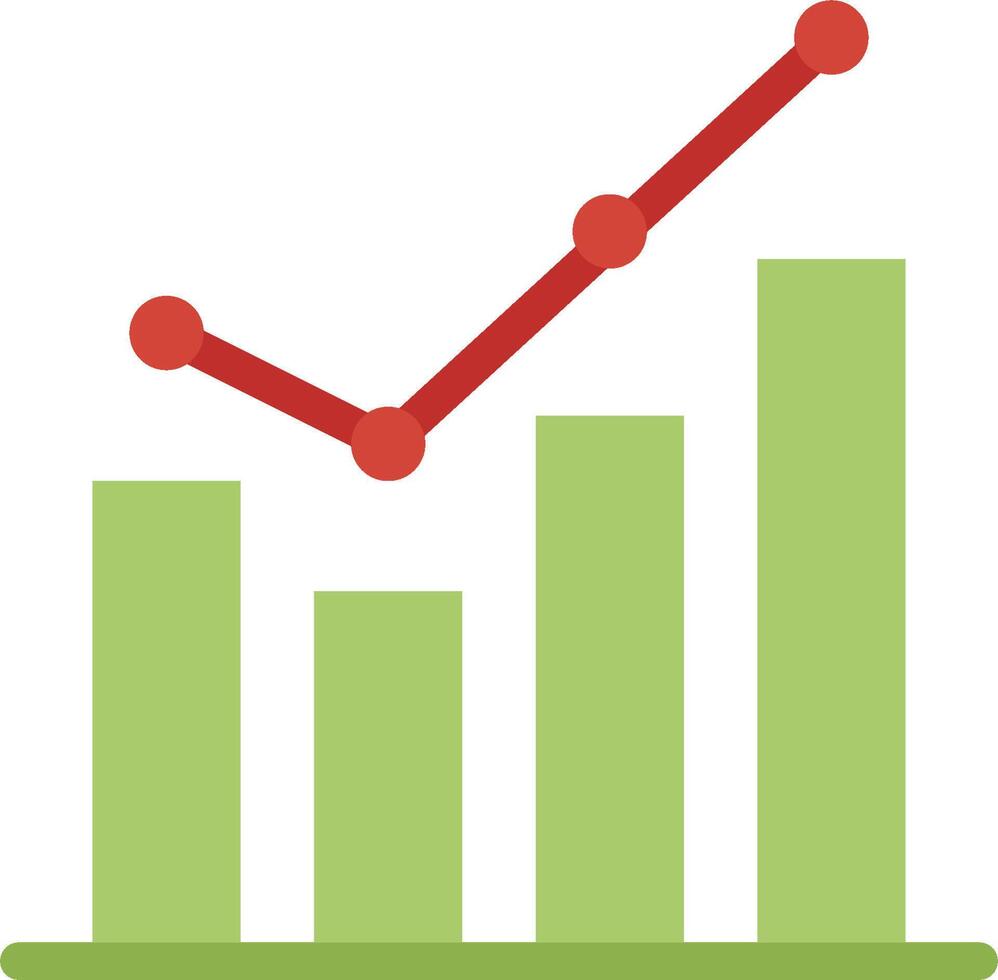 A graph chart with a red arrow going up vector