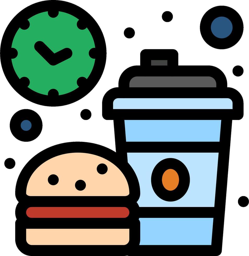 A hamburger and a cup of coffee are next to a clock vector