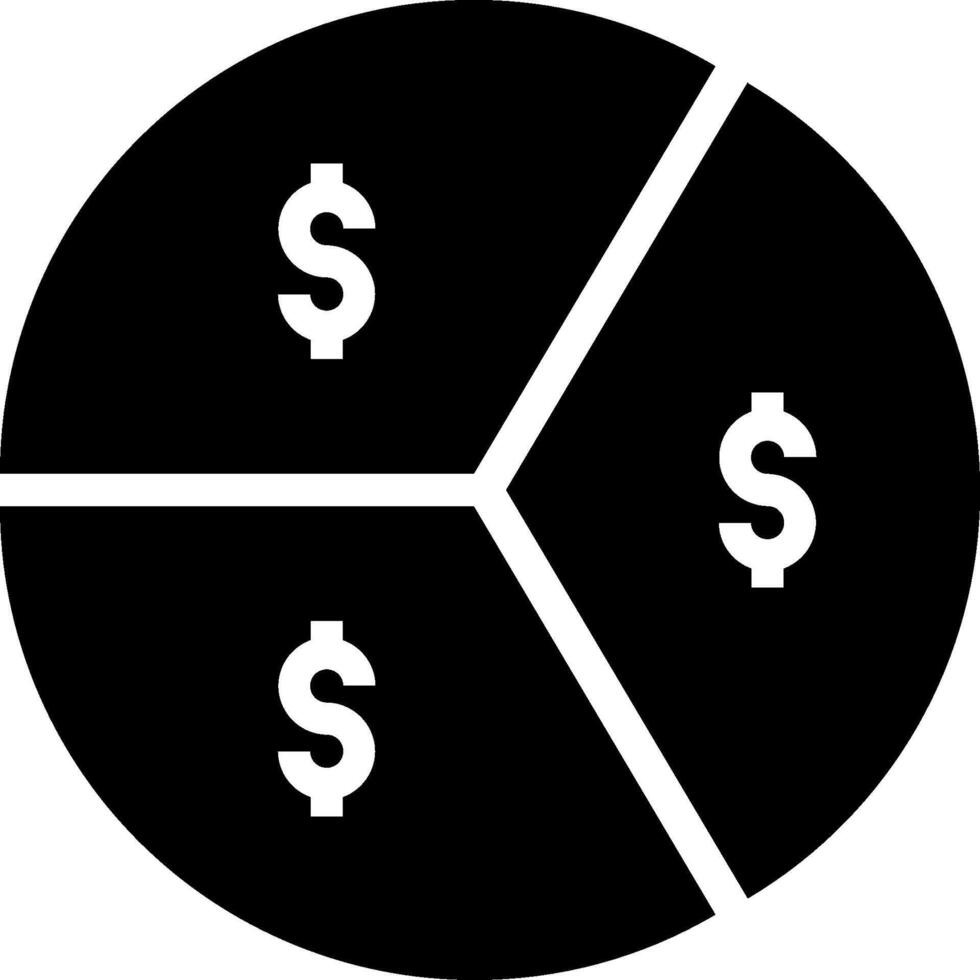 A black and white pie chart with dollar signs vector