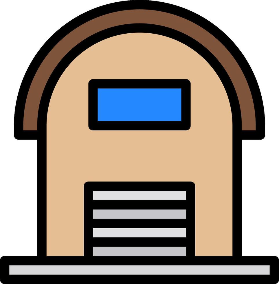 A small building with a garage door vector