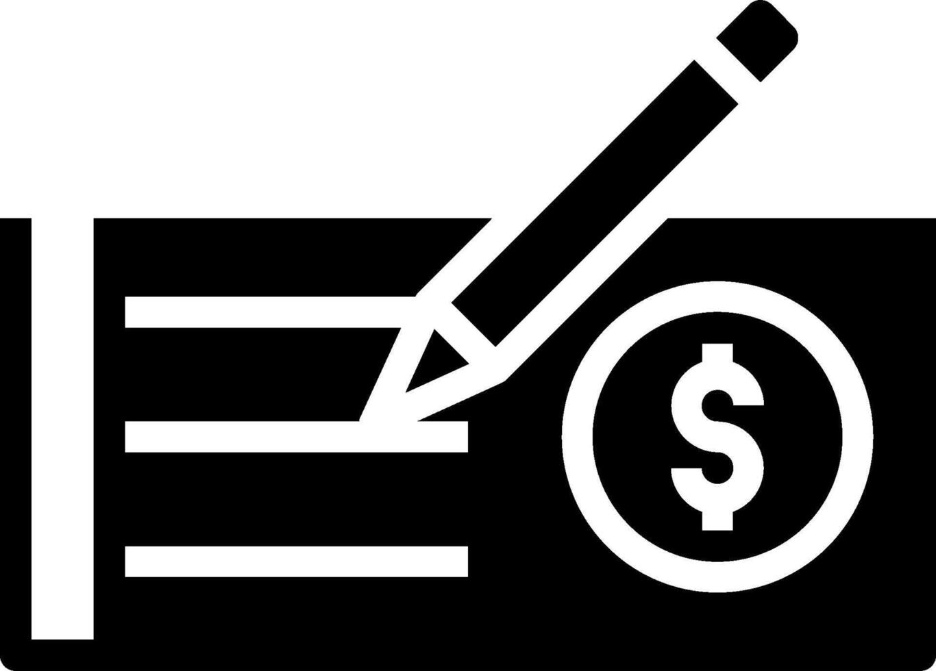 A black and white image of a check and a pen vector