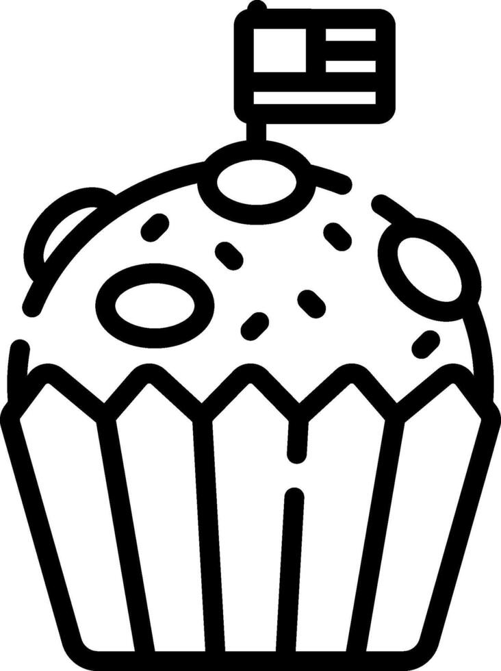 A black and white image of a cupcake with an american flag on top vector