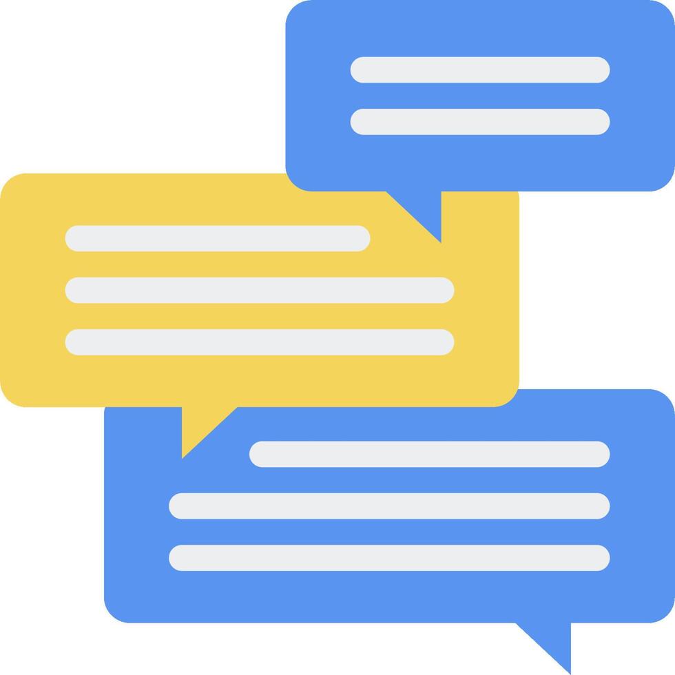 Two speech bubbles with a yellow and blue outline vector