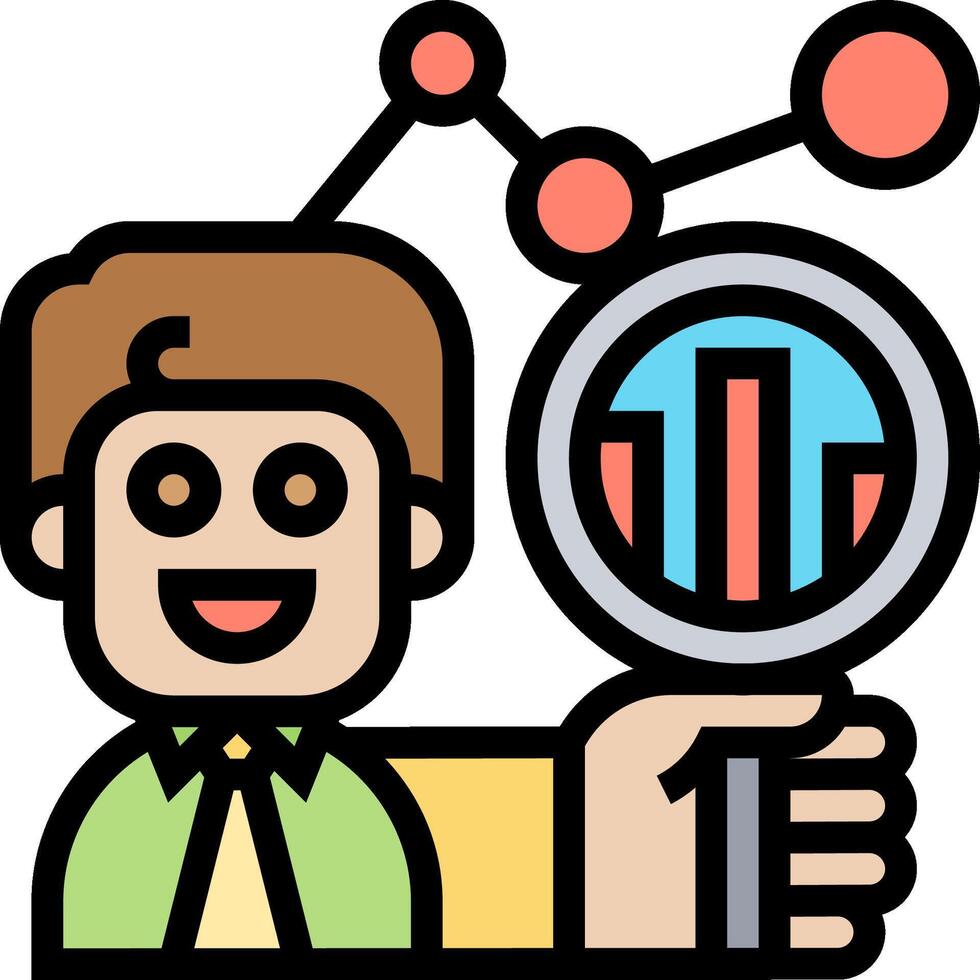 Businessman holding magnifying glass and graph vector