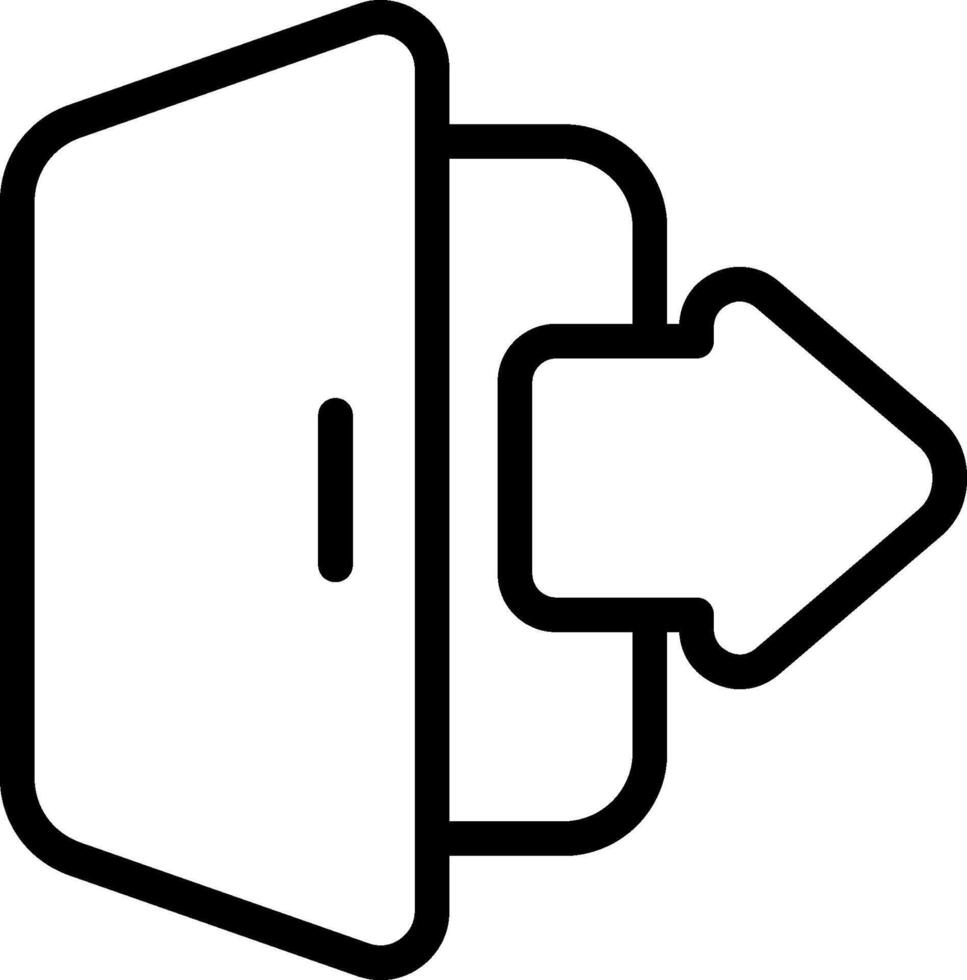A black and white icon of a door with an arrow pointing to it vector