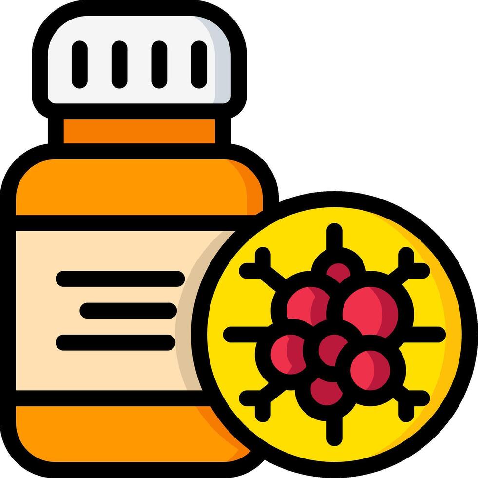 A bottle of medicine and a red capsule vector