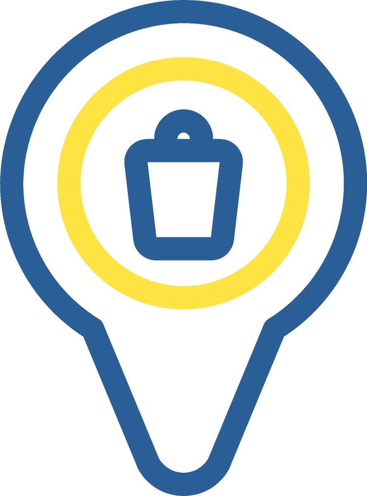 A blue and yellow pin with a bag icon vector