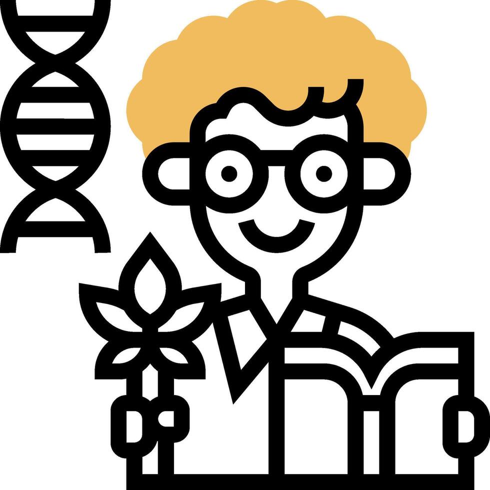 A cartoon man holding a book and a dna molecule vector