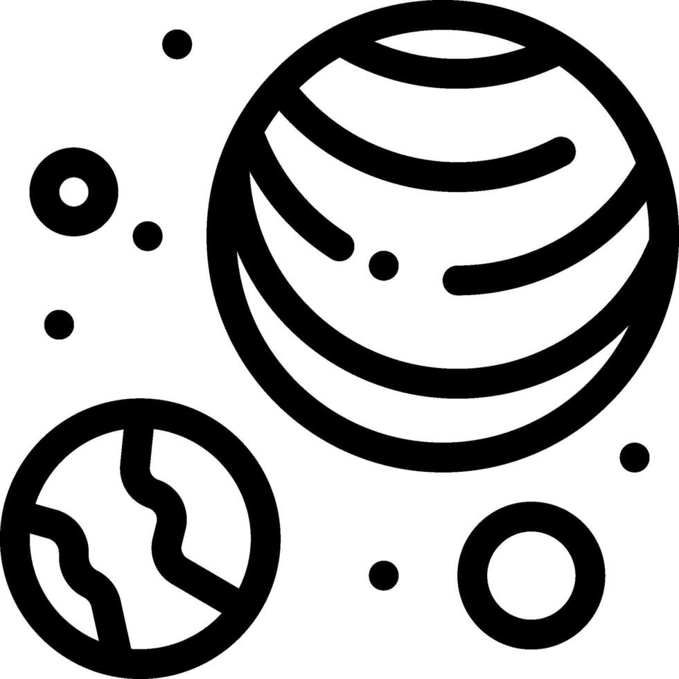 A black and white illustration of planets and stars vector