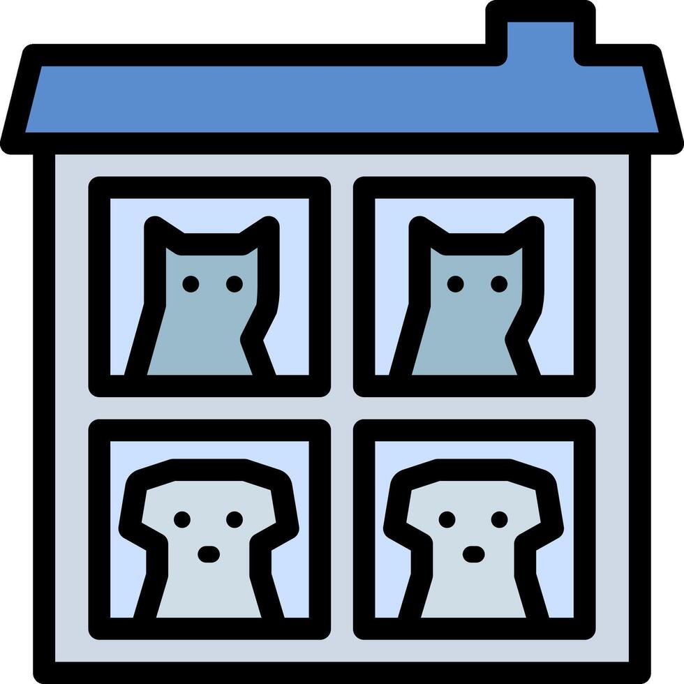 A house with four cats and two dogs in the windows vector