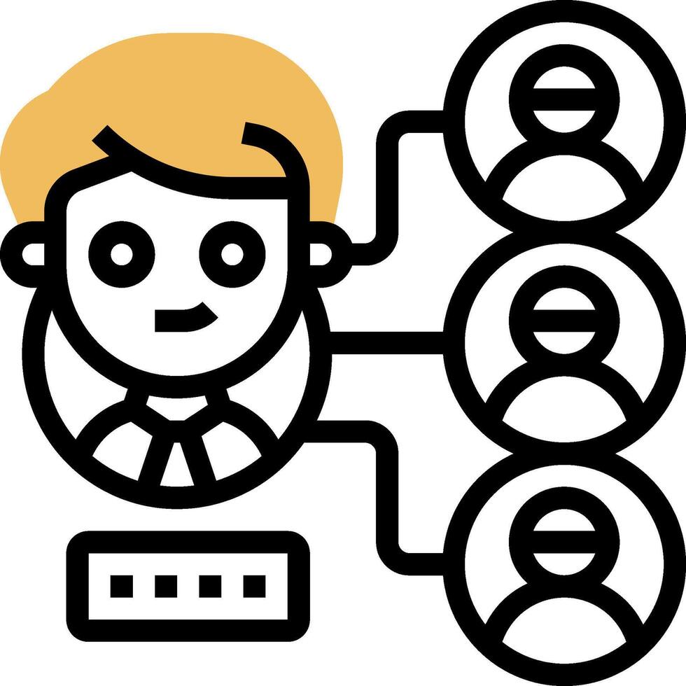 A person with a computer and a group of people around him vector