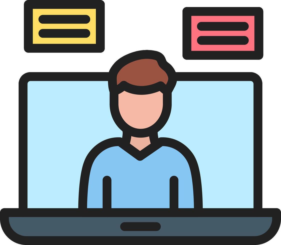 A man sitting at a computer with a laptop and a note vector