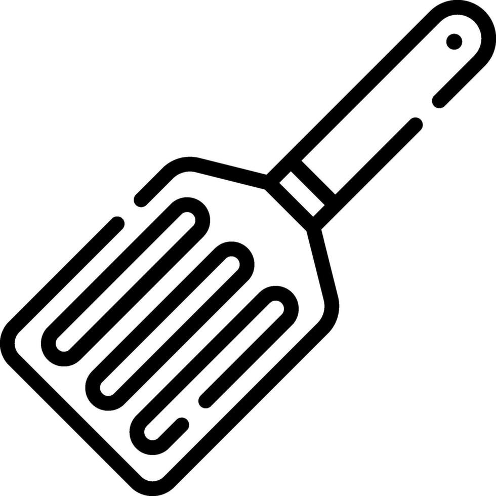 A black and white line icon of a spatula vector