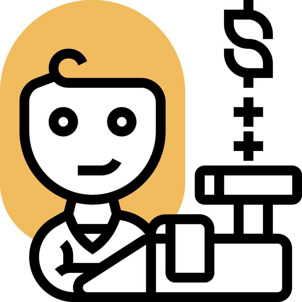 A woman is holding a cash register and a dollar sign vector