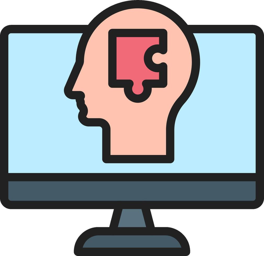 A computer screen with a puzzle piece in the head vector