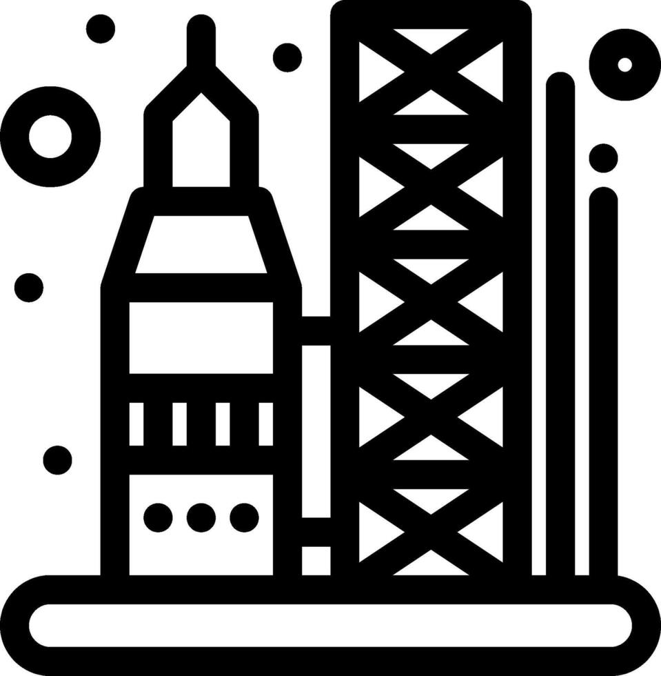 A black and white illustration of a city skyline vector