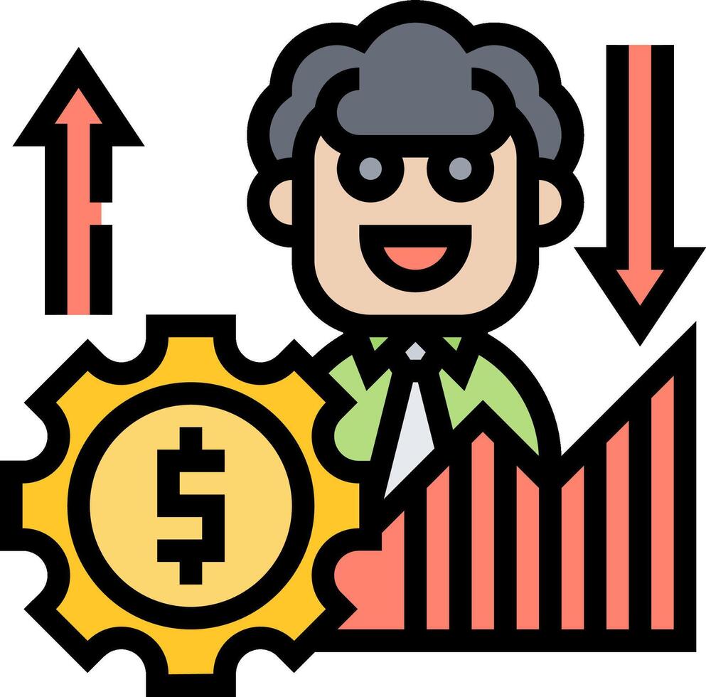 A cartoon man with a dollar sign and an arrow vector