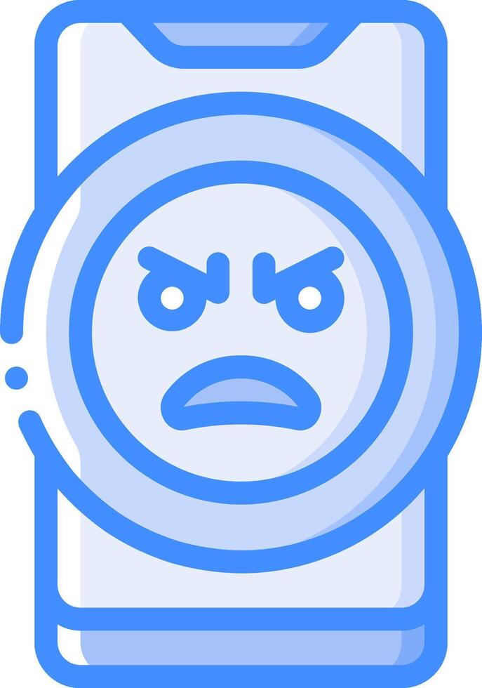 A blue and white icon of a washing machine with an angry face vector