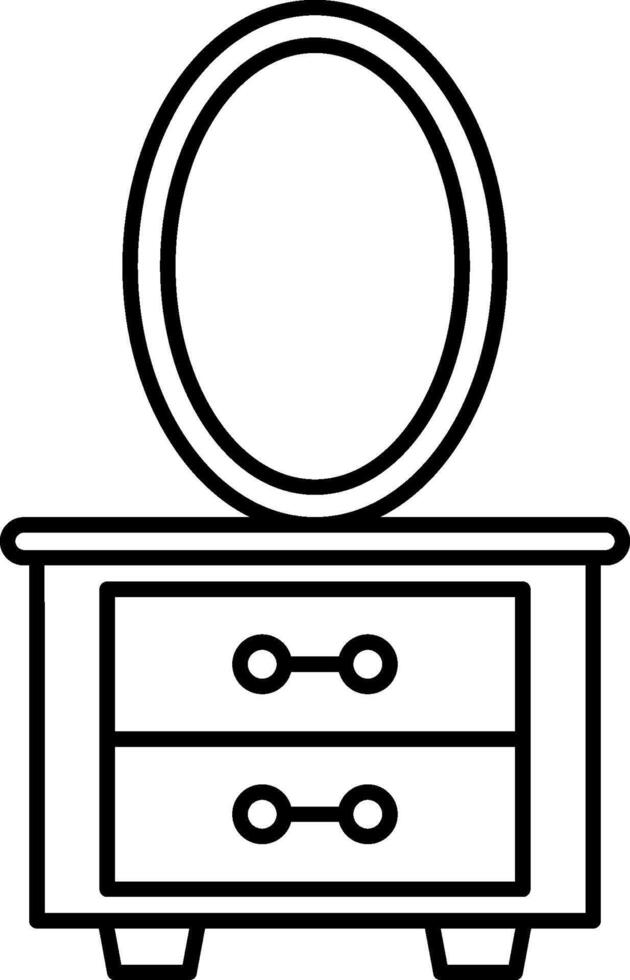 A black and white drawing of a dresser with a mirror vector