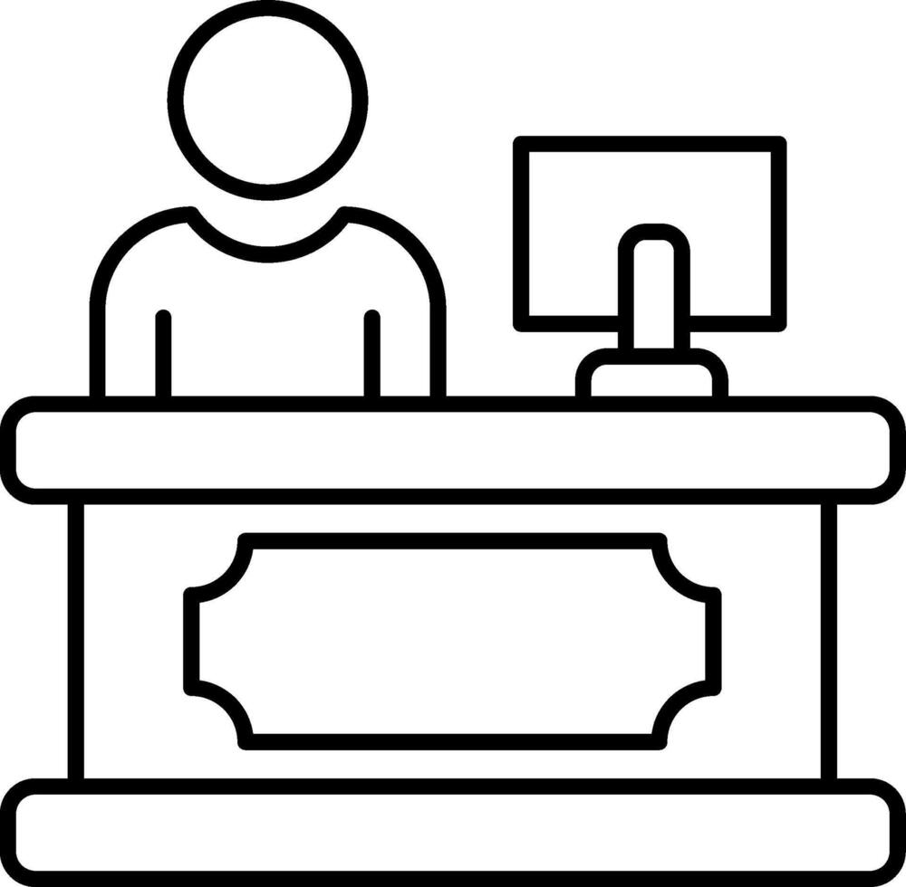 A person at a desk with a computer and monitor vector