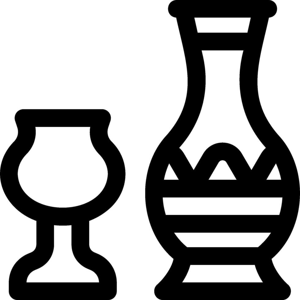 A black and white illustration of a vase and a glass vector