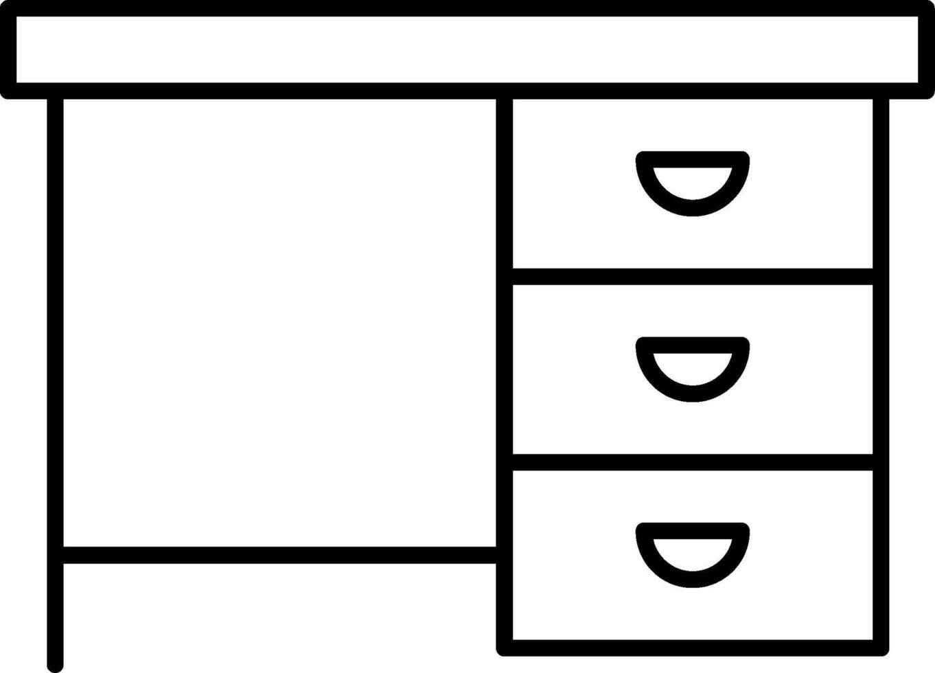 A black and white drawing of a desk with drawers vector