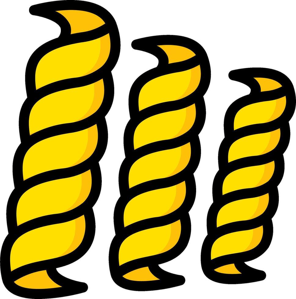 Three yellow spiral pasta on a white background vector