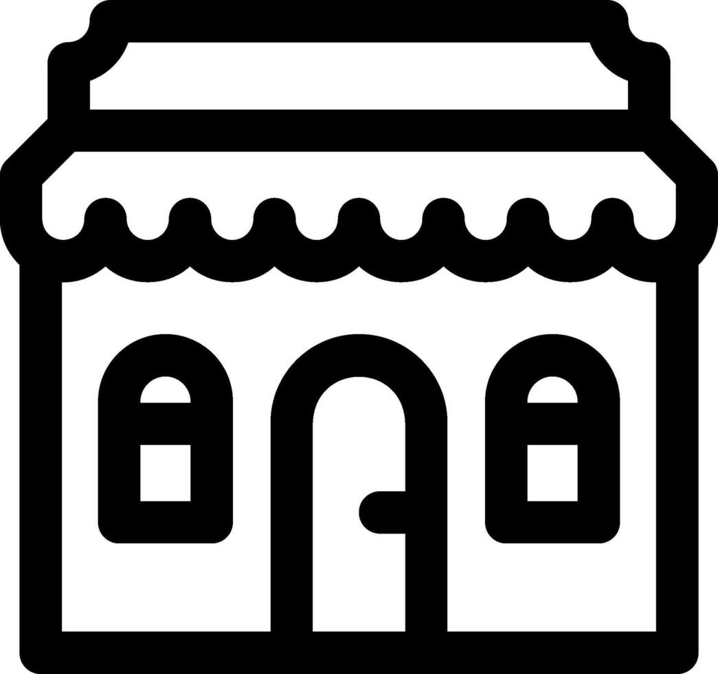 A black and white icon of a small store vector