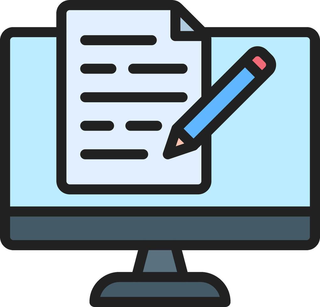 Computer monitor with paper and pen icon vector