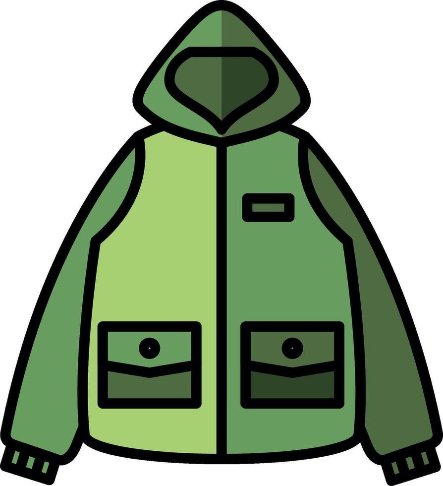 Green jacket with hood on white background vector