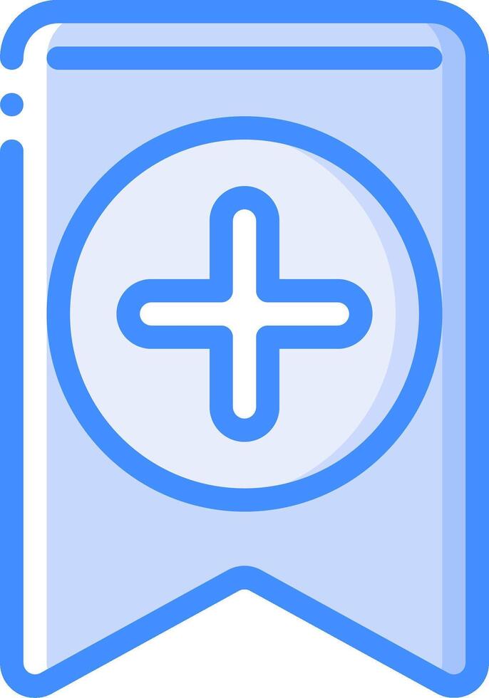 A blue and white icon with a plus sign vector
