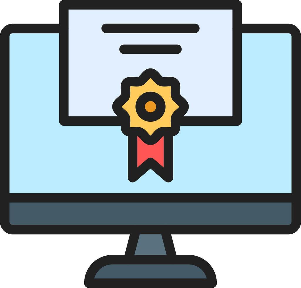 A computer monitor with a certificate on it vector
