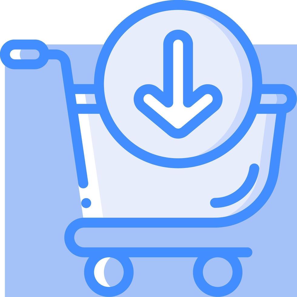 A shopping cart with an arrow pointing down vector