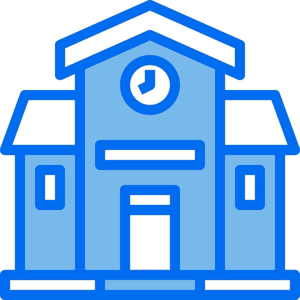 A blue building with a clock on the front vector
