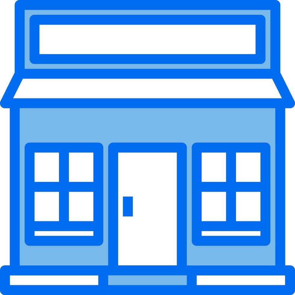 A blue and white icon of a small store vector