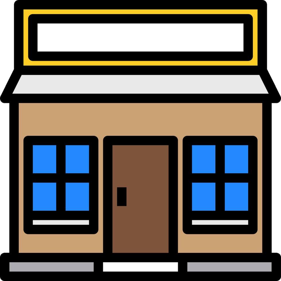 A small store with a sign on the front vector