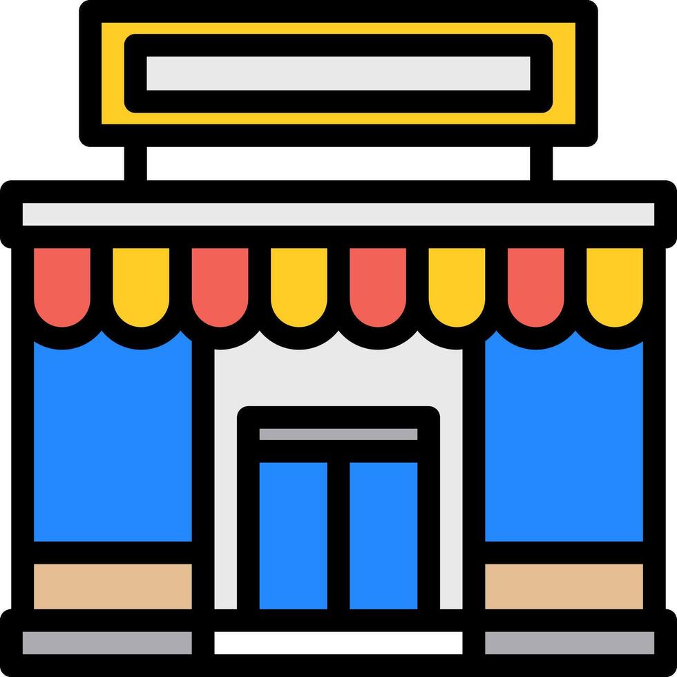 A store front with a sign that says open vector