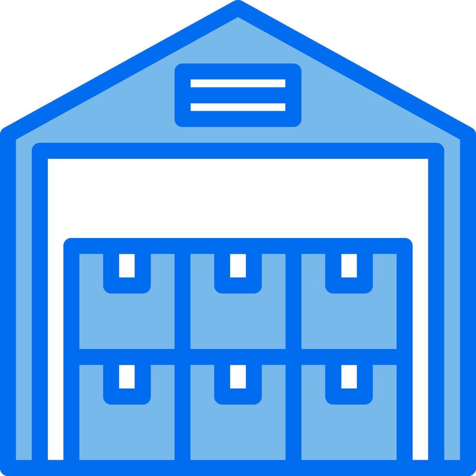 A blue and white warehouse with a door vector