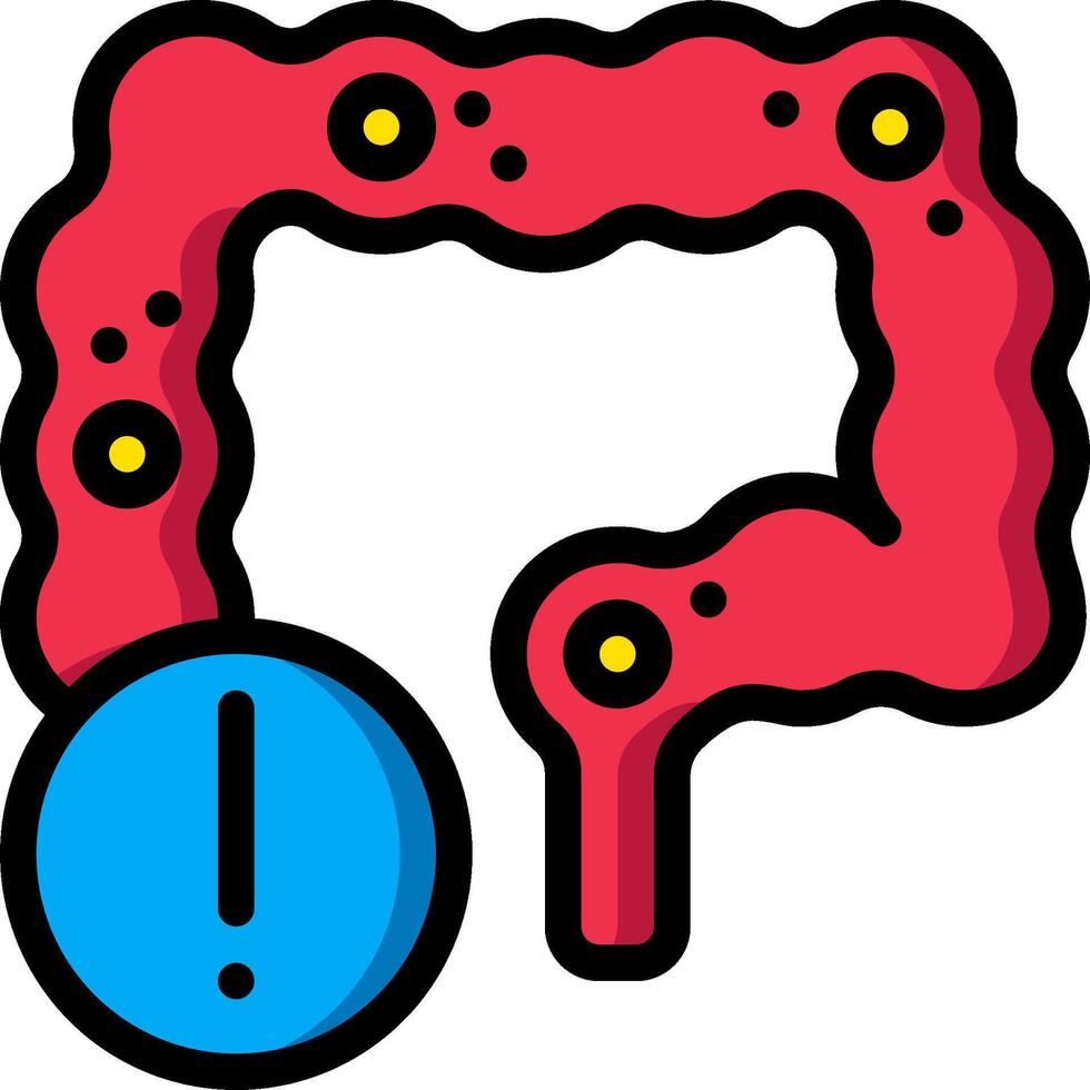 An icon of a red and blue stomach with a warning sign vector