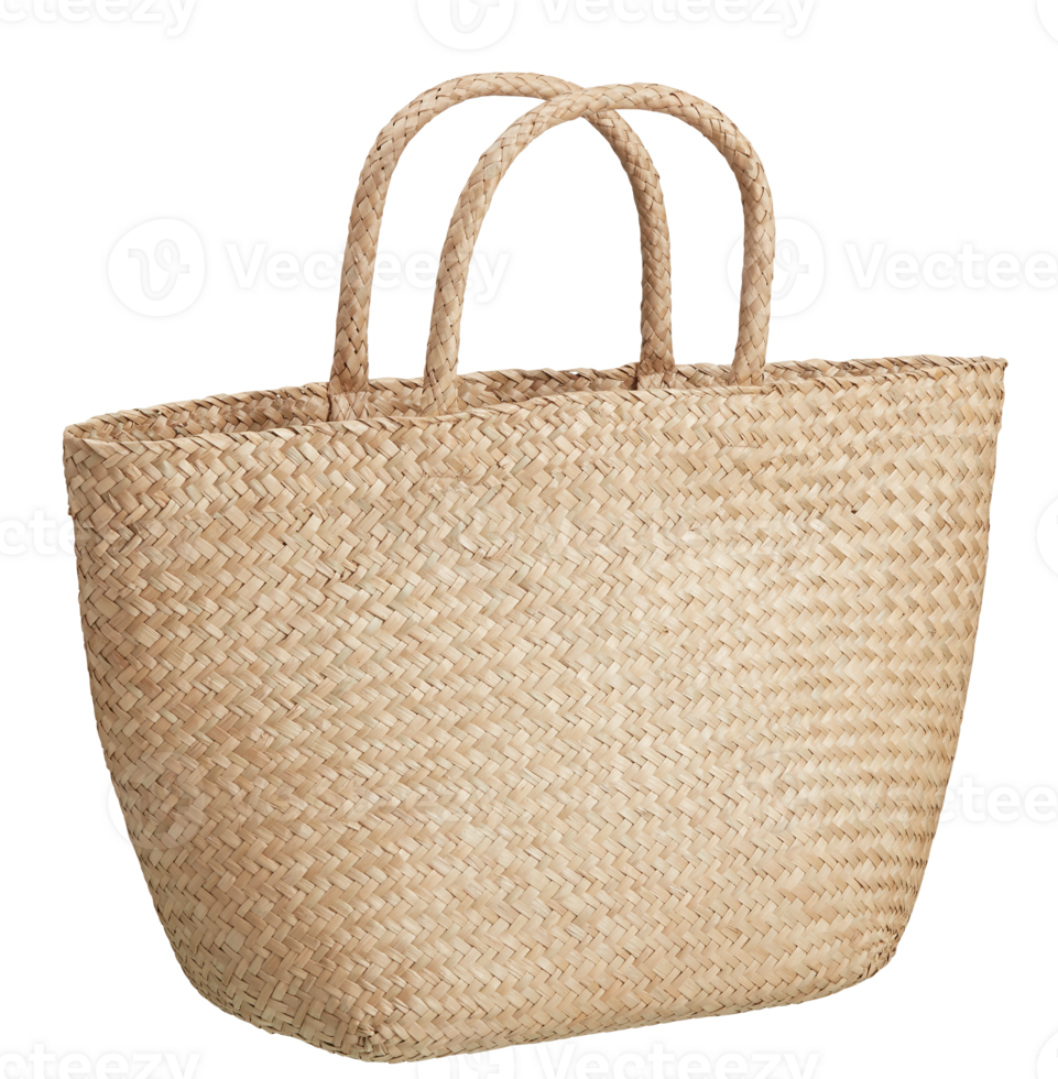 The natural straw bag is made from natural fibers png