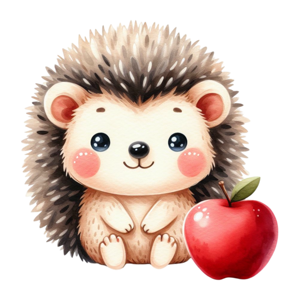 A hedgehog with an apple cutouts png