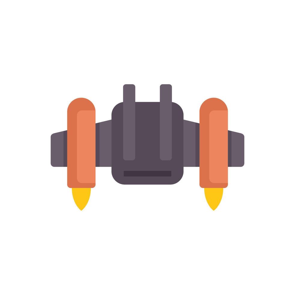 Jetpack with fire flying forward generating thrust vector