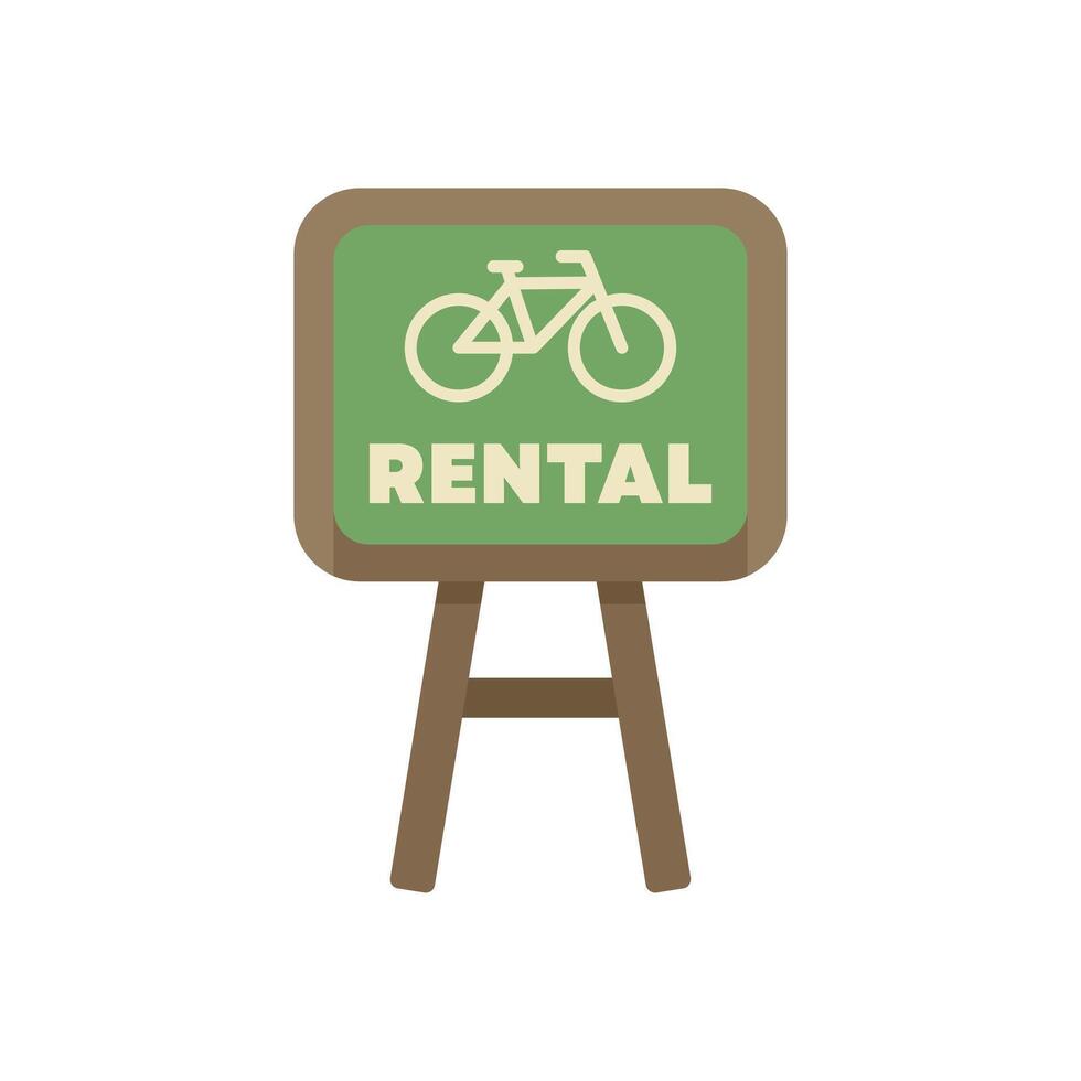 Bike rental sign on wooden stand advertising bicycle for rent vector
